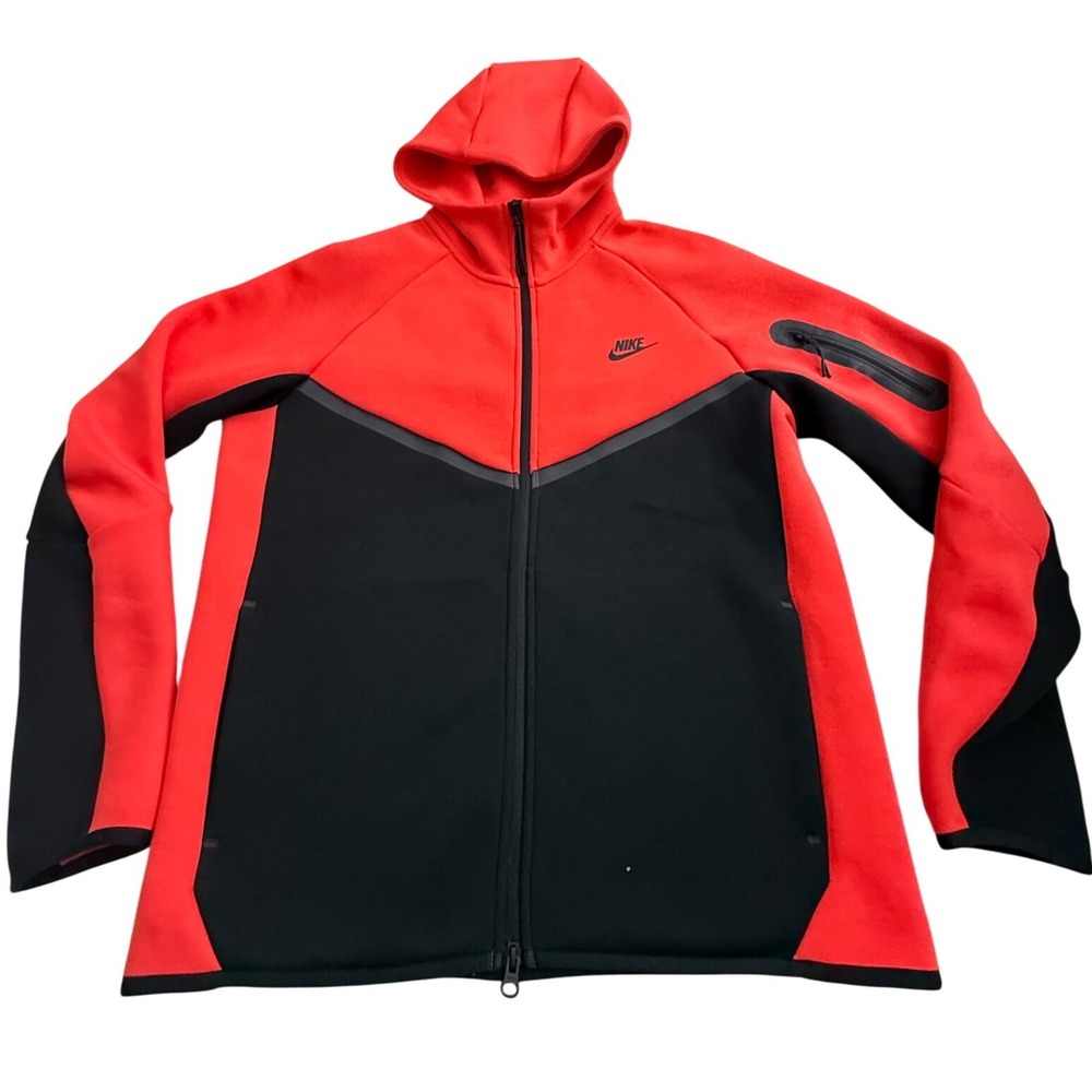 Nike Tech Fleece Full Zip Hoodie Red Black Colorblock Mens Medium SKU194